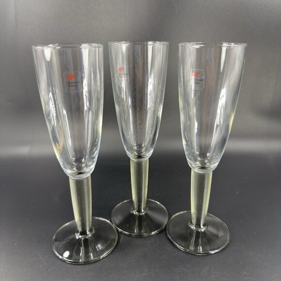 Bormioli Rocco Italian Glasses Cups Flutes Set 3 Smokey Olive Swirl Stem Clear - Picture 7 of 10
